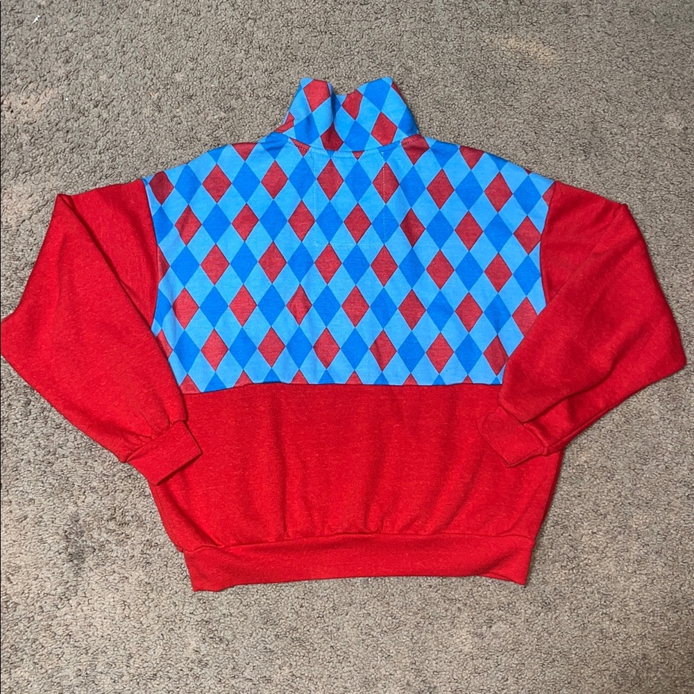 Aviator Nation Red & Light Blue Argyle Half-Zip Smiley Sweatshirt - Picture 7 of 10
